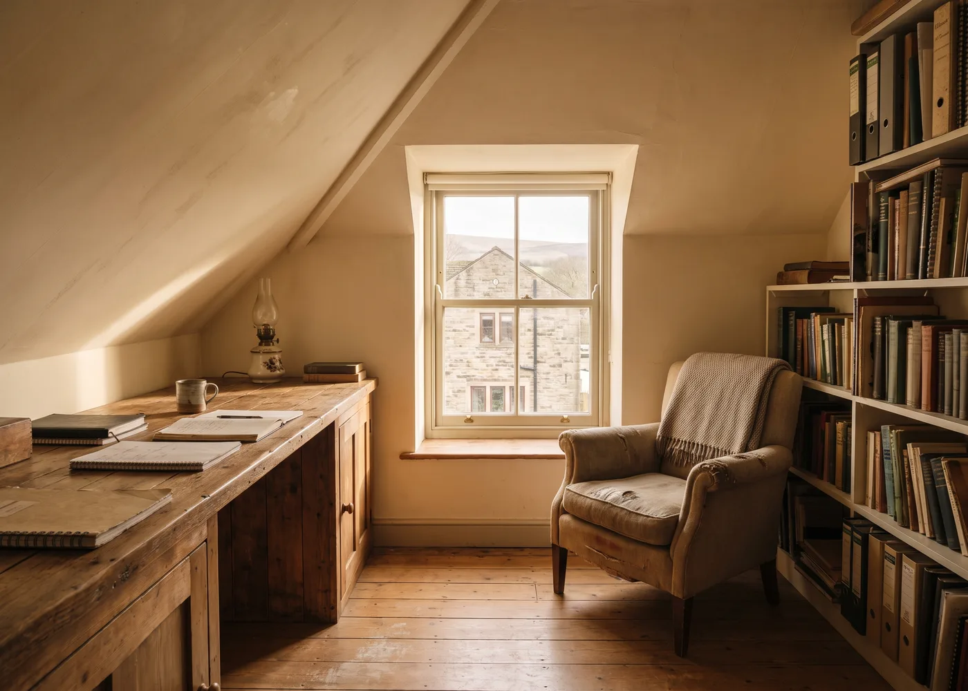 A finished loft bedroom with a dormer window